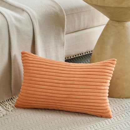 Fancy Homi Set of 2 Orange Fall Lumbar Rectangle Throw Pillow Covers 12x20 Inch for Couch Bed Chair, Autumn Halloween Thanksgiving Gift, Soft Plush Thick Striped Corduroy Aesthetic Home Decor 30x50cm