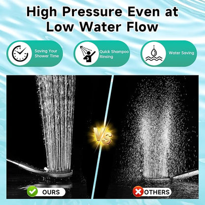 BRIGHT SHOWERS High Pressure Shower Head with Handheld, 9 Spray Settings Showerhead Built in Power Wash to Clean Tub and Pets, Extra Long 69" Hose, Adjustable Bracket, Chrome