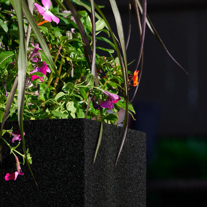 PolyStone Monterray Cube Planter – 23" x 19" x 19" – Large Square Indoor/Outdoor Planter Box for Patio & Garden – Modern Stone-Look Resin – All-Weather w/Drainage Holes - Made in USA – Black Granite