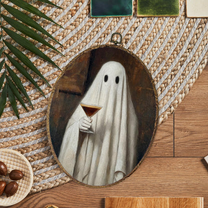 OINDADE Halloween Ghost Espresso Martini Oval Wall Art Decor, Fall Spooky Ghost Bar Wall Art Hanging Decor, Halloween Fall Cocktail Framed Canvas Artwork for Home Bar Kitchen Living Room, 8.8x11.5in