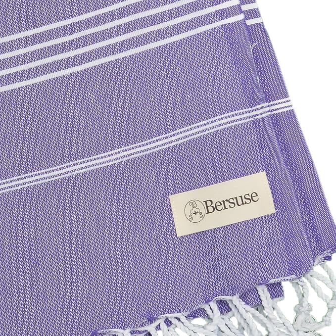 Bersuse Towels Anatolia XL Beach Blanket Throw Blanket Turkish Towel 100% Cotton Extra-Large Quick-Dry Lightweight Premium Peshtemal Towel - 61x82 Inches, Dark Purple