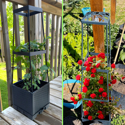Biotolot 2 Packs Raised Garden Bed Tomato Planter Box with Trellis,44.8" Self-Watering Tomato Cage with Trapezoidal Trellis for Climbing Plants Flowers Vegetables Vine in Patio Garden Indoor Outdoor