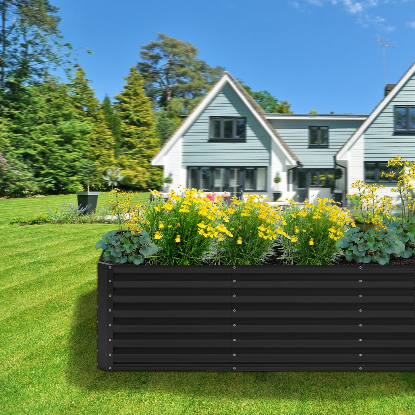 Nedenyou 6x2x2FT Galvanized Raised Garden Bed,Planter Raised Beds-Metal Garden Box,Large Plant for Outdoor Planting, Vegetables Bed，Flower,herb-Black
