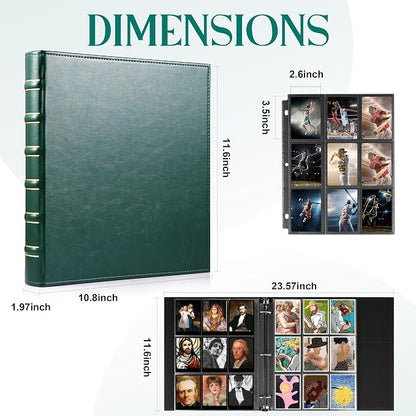 WOT I Vintage Leather Card Binder | Holds 450 Cards, Refillable Leather 3 Ring Binder for MTG/TCG/Sports Cards, Elegant Book-Style Organizer - Dark Green