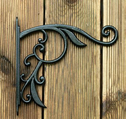 CLYB Hanging Planter Brackets Farmhouse-Inspired Fancy Metal Outdoor Brackets,Outdoor Hanging Brackets Wall Hook Heavy Duty Planter Brackets,Black Iron Indoor/Outdoor Planter Hanger Hook (10 Inch)
