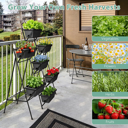Sunexinlo 5-Tier Vertical Garden Planter with 7 Plant Boxes & Drainage Trays, Metal Freestanding Raised Bed for Herbs Flowers Vegetables, Indoor Outdoor for Patio Balcony Deck, Black