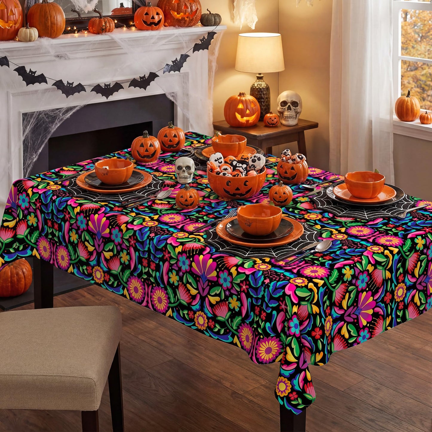 JNDJE Mexico Tablecloth 54x54 Inch Square, Halloween Cinco De Mayo Fiesta Decorations for Home Table Cloth, Seasonal Decor Tablecloths Polyester for Picnic Party Supplies