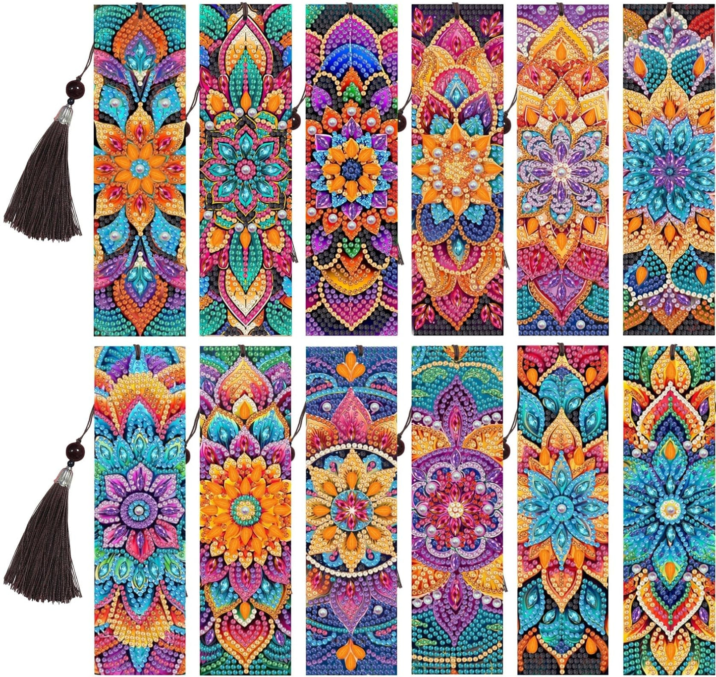 12 Pcs Mandala Diamond Painting Bookmarks,Diamond Art Bookmarks with Tassel, Diamond Art Painting Kits for Beginners Adults DIY Art Craft Gifts Book Decors