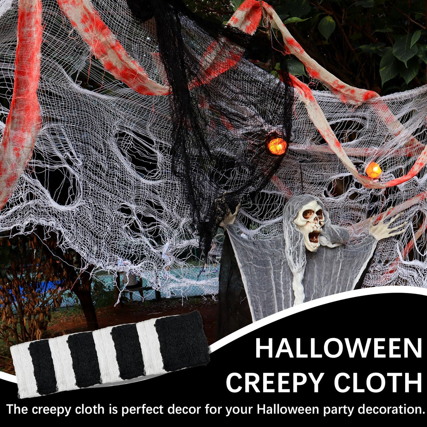 SHIYOUO 8 Pack Halloween Creepy Cloth, 30×72inch Spooky Fabric Clothes, Halloween Gauze Decoration for Haunted Houses, Party Supplies Indoor Outdoor- Black*4+White*4