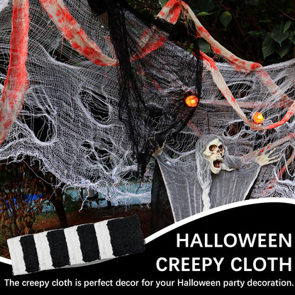 SHIYOUO 8 Pack Halloween Creepy Cloth, 30×72inch Spooky Fabric Clothes, Halloween Gauze Decoration for Haunted Houses, Party Supplies Indoor Outdoor- Black*4+White*4