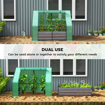 Outsunny 4 x 3ft Metal Planter Box with Mini Greenhouse, Galvanized Raised Garden Bed with Cover for Herbs and Vegetables, Small Greenhouse for Patio Garden Balcony, Green and Dark Gray