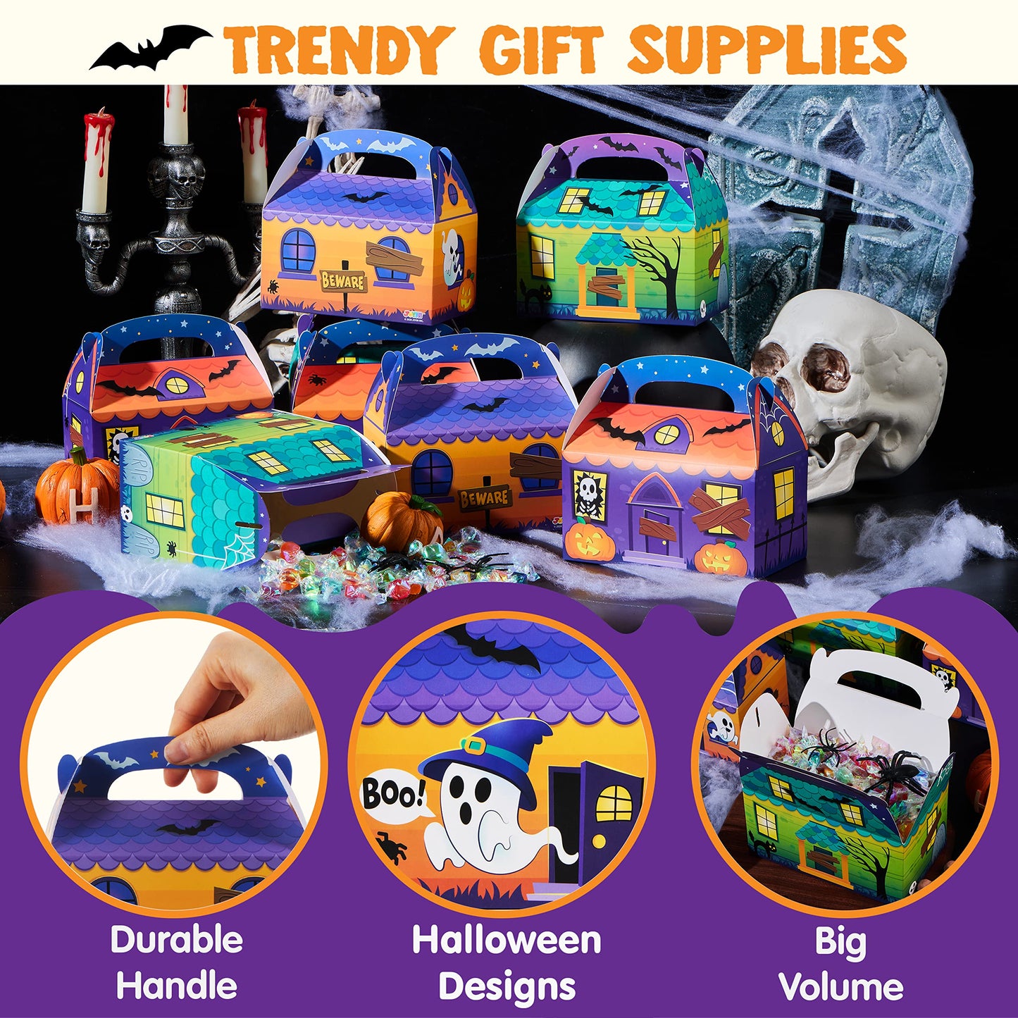 JOYIN 24 PCS Halloween Treat Boxes Cookie Boxes, House Cardboard for Treat Candy Bags Cookies Goodie Bags (5.6"x5.6"x3.2") Trick or Treat for Kids Children Halloween Party Favor Supplies