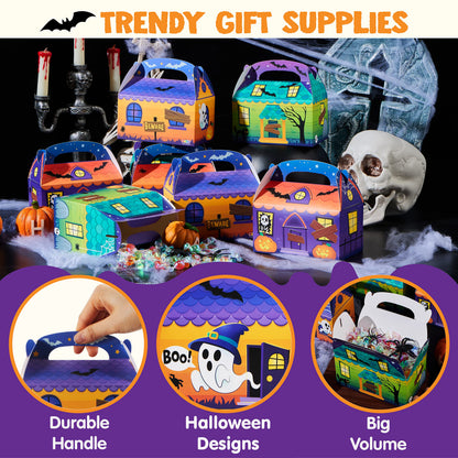 JOYIN 24 PCS Halloween Treat Boxes Cookie Boxes, House Cardboard for Treat Candy Bags Cookies Goodie Bags (5.6"x5.6"x3.2") Trick or Treat for Kids Children Halloween Party Favor Supplies
