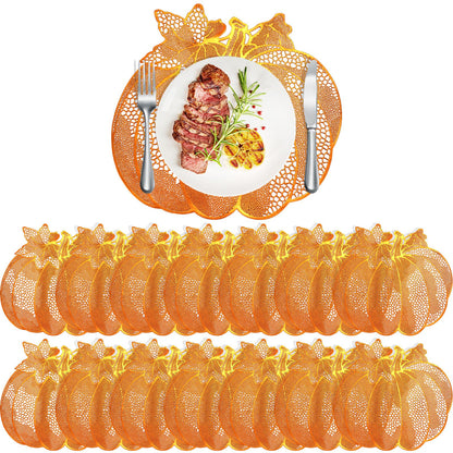 Fall Thanksgiving Pumpkin Placemats Set of 15 Autumn Harvest Table Mats Washable Vinyl Heat Resistant Non-Slip Round Placemat for Fall Halloween Thanksgiving Farmhouse Party Kitchen Table Decor