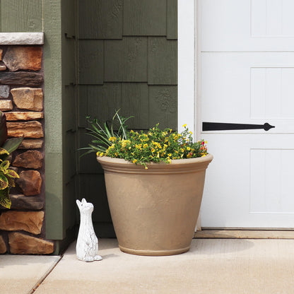 Sunnydaze 24-Inch Anjelica Large Plastic Pot for Plants - Outdoor Double-Walled Large Plastic Planter with Drillable Drainage Holes - Beige