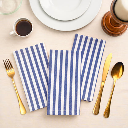 Blue Needles Set of 12 Striped Cloth Napkins 100% Cotton Dinner Table Napkins 18x18 inches, Soft, Reusable, Absorbent & Washable, Ideal for Spring Summer Easter Events & Everyday Use - Blue and White