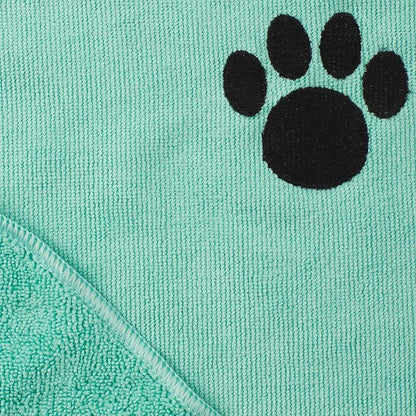 Bone Dry Pet Grooming, Embroidered Microfiber Towel Drying Collection, 15x30, Aqua