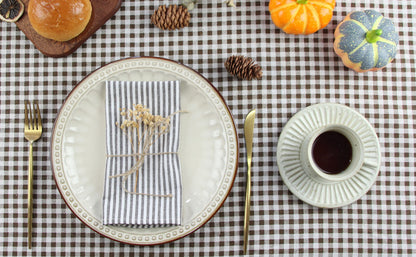 INFEI Plain Striped Cotton Linen Blended Dinner Cloth Napkins - Set of 12 (40 x 30 cm) - for Events & Home Use (Brown)
