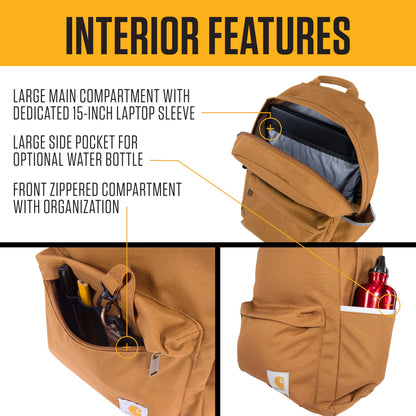 Carhartt 21L Classic Laptop Backpack, Water-Resistant Pack W/ 15" Laptop Sleeve and Organizational Compartments, Workwear Blue