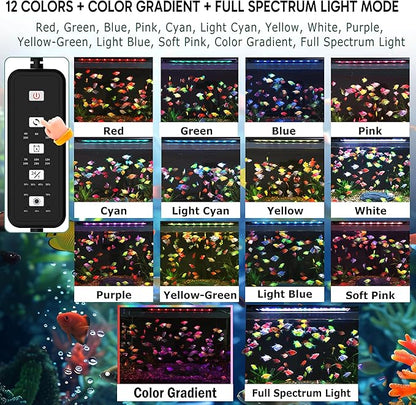 24/7 LED Aquarium Light for 36-46 Inch Plant & Fish Tank, 12-Color & Gradient & Full Spectrum with Auto On/Off, Brightness, Sunrise-Daylight-Moonlight, Extendable Brackets for Freshwater IP68