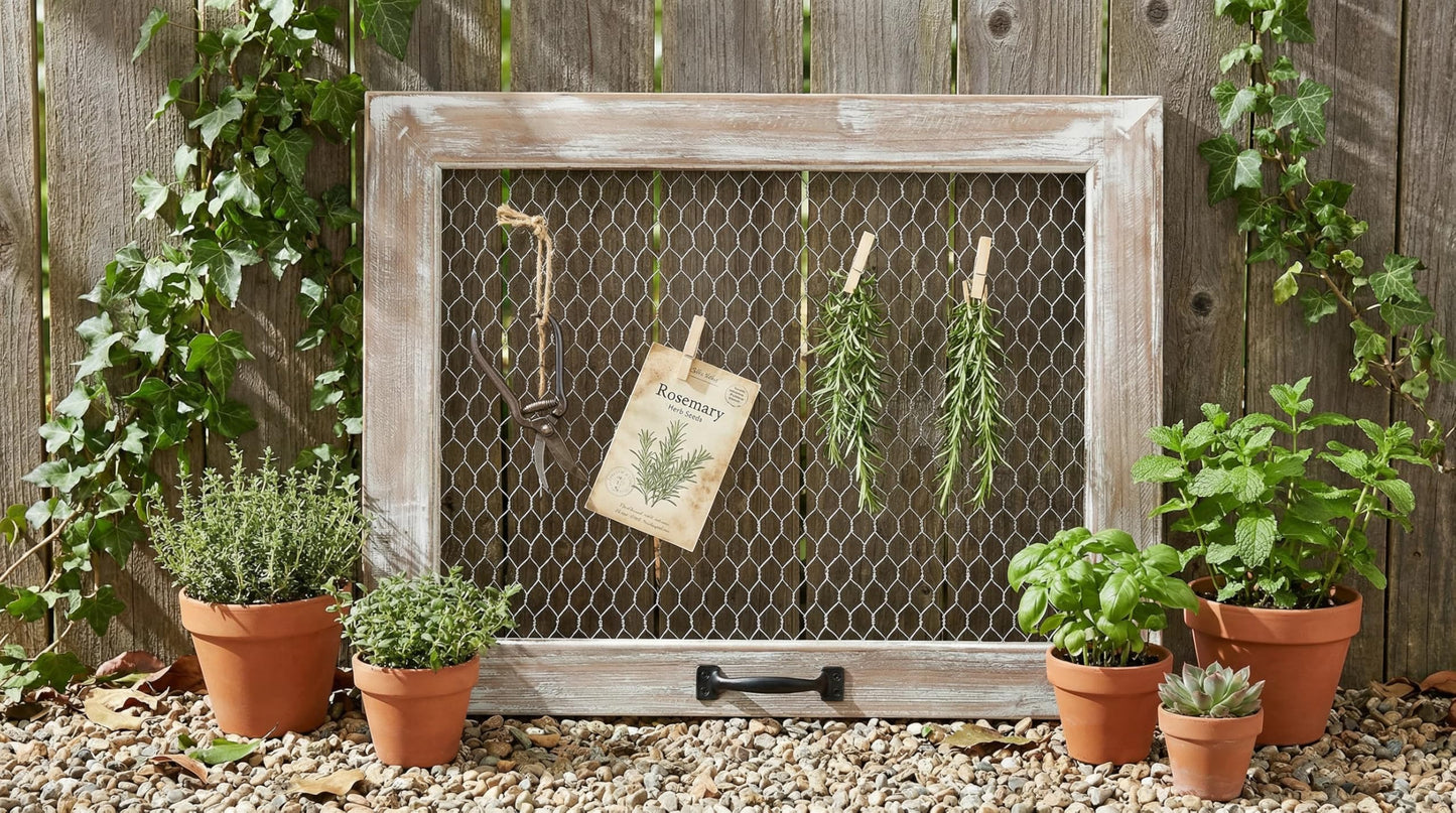 SOFE Rustic Chicken Wire Frame, Framed Photo Display Board/Wall Grid Panel, Decorative Bulletin Board, Jewelry Wall Organizer, Room Office Dorm Memo Board, 22 × 17 Inches