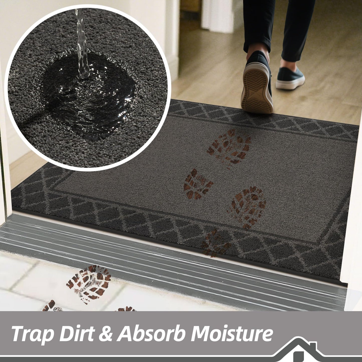 BEQHAUSE Door Mat Indoor Entrance Dirt Trapper Rugs for Entryway Non Slip Welcome Mat Absorbent Floor Mat Low Profile Washable Front Doormat for Dirty Paws, 20" x 32", Black