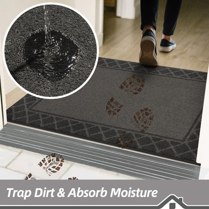 BEQHAUSE Door Mat Indoor Entrance Dirt Trapper Rugs for Entryway Non Slip Welcome Mat Absorbent Floor Mat Low Profile Washable Front Doormat for Dirty Paws, 20" x 32", Black