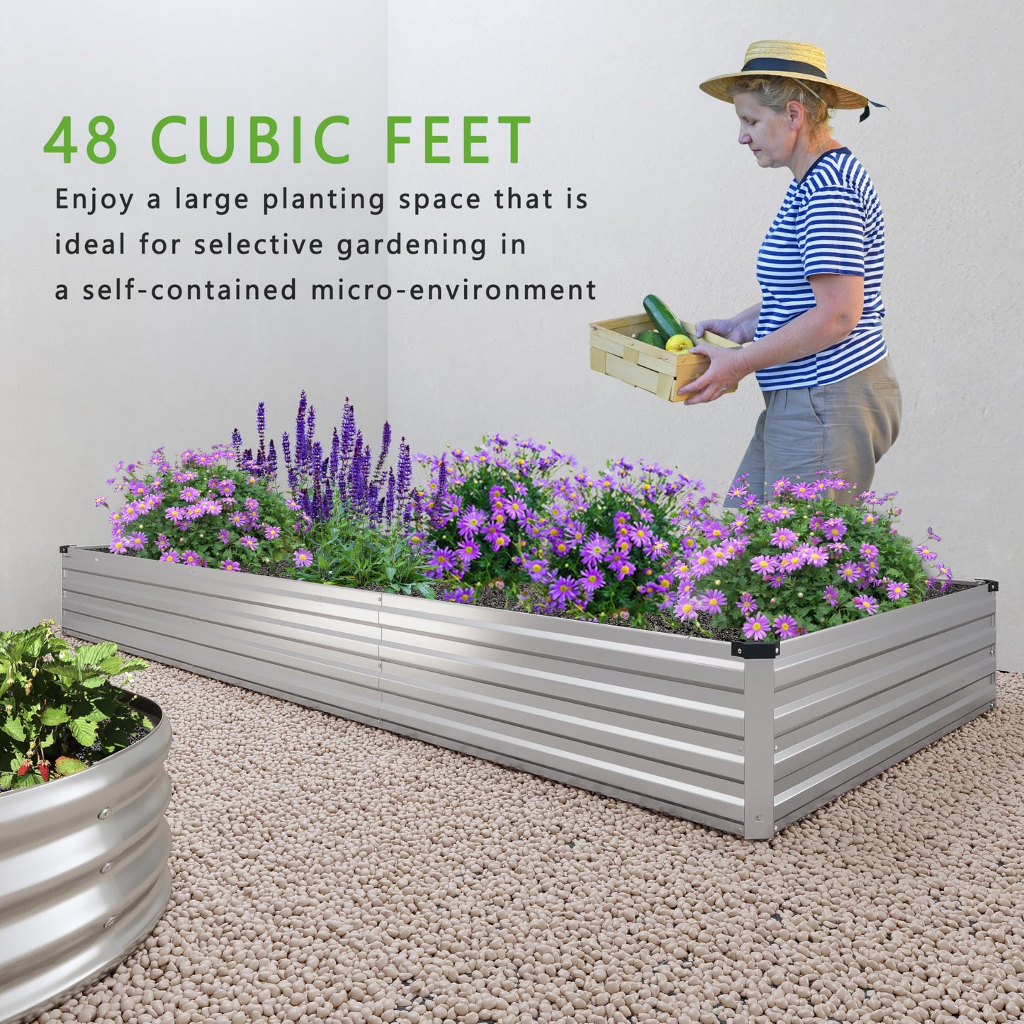 DIIYIV 2PCS 12x4x1FT Galvanized Raised Garden Bed Kit,Vegetable Boxes-Rectangle Metal Flower Box,Large Planter Raised Beds Outdoor Garden for Planting,Fruit,Herb-Silver