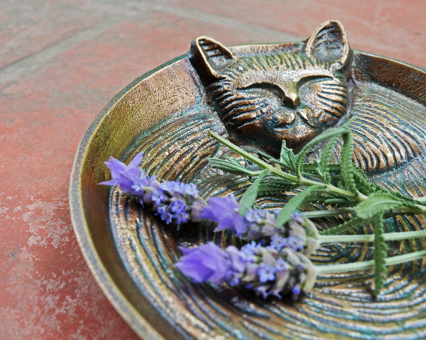 Antique Brass Cat Dish - Small Tray, Handcrafted Gift for Pet Lovers, Perfect for Cat Owners - Jewelry Ring Keepsake Trinket Tray