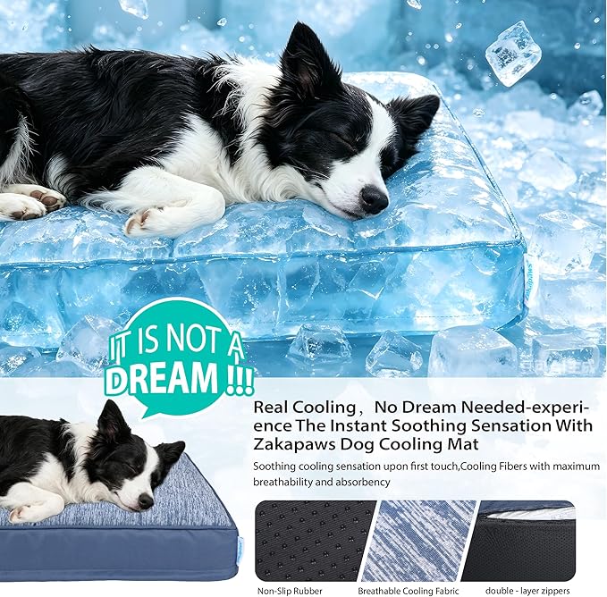 Cooling Dog Bed for 2XL Large Dogs - Orthopedic Pet Beds with Memory Foam, QMAX>0.5, Waterproof Removable Washable Cover for Hot Weather, Wander Blue, 47" L x 29" W x 3" H