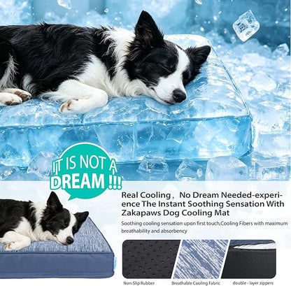 Cooling Dog Bed for Large Dogs - Orthopedic Pet Beds with Memory Foam, QMAX>0.5, Waterproof Removable Washable Cover for Hot Weather, Wander Blue, 35" L x 23" W x 3" H