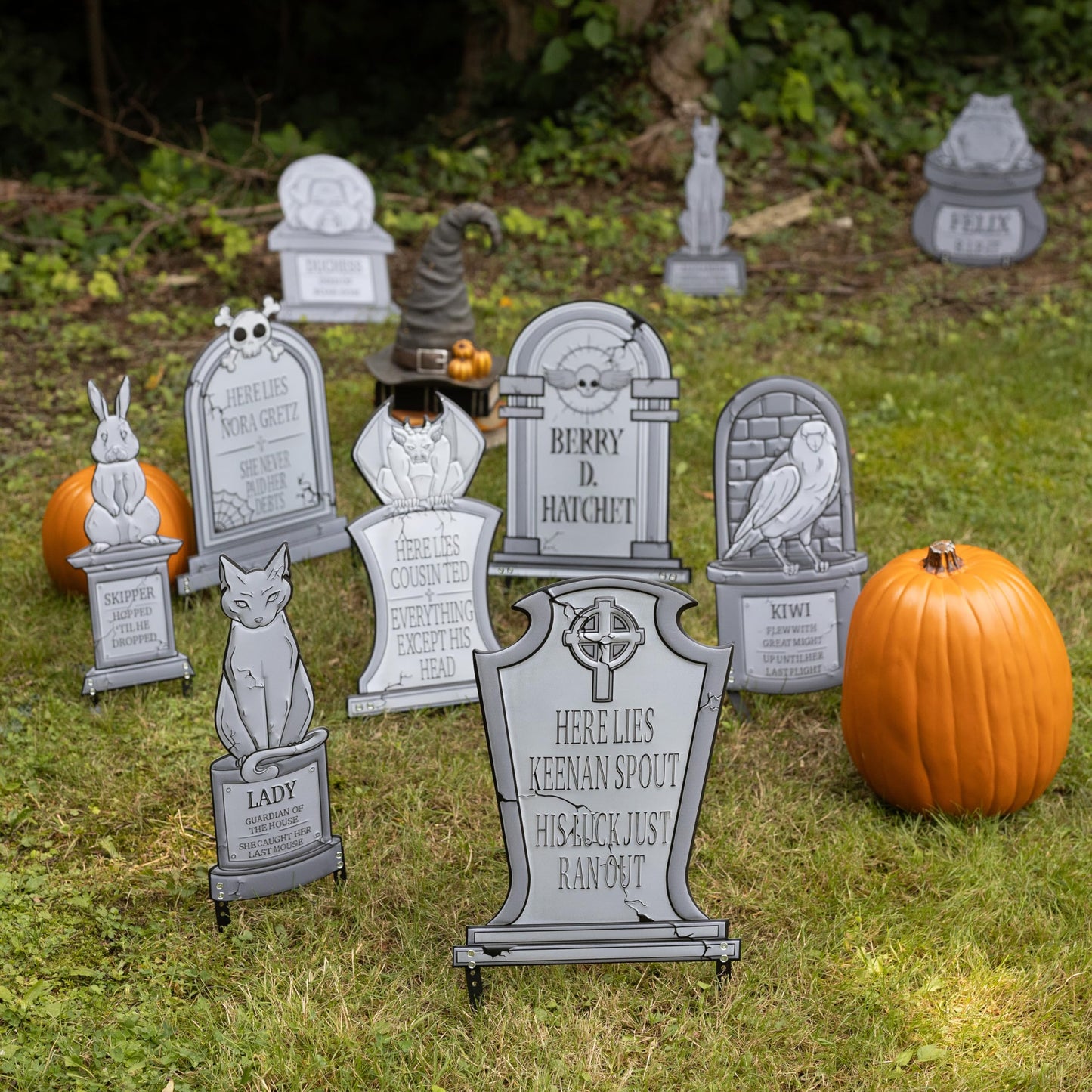 3-D Metal Halloween Ghost XL 17" Tombstone w Stakes -BERRY D HATCHET- Durable, Rustproof, UV Raised Printing- Upgrade Your Haunted House Mansion w Cemetary Lawn Decor- No More Flimsy Foam Graveyards