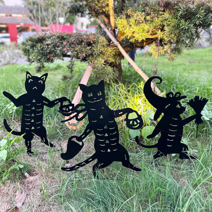 Yhthoha Metal Halloween Black Cat Garden Stakes Decorative, 3 Pack Scary Cat Halloween Yard Stakes Black Cat Silhouette for Home Yard Indoor and Outdoor Halloween Decorations.(Big)