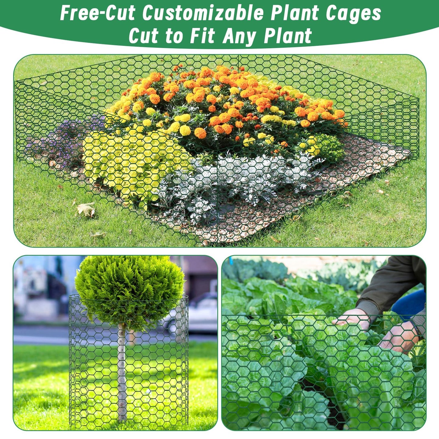 Convivium Plant Protectors from Animals, 0.8mm Free-Cut Green Chicken Wire Mesh, PVC Coated Tree Trunk Guard & Garden Fence for Outdoor Plants with Zip Ties, Stakes, Pliers, Gloves（16.7 Ft*24In）