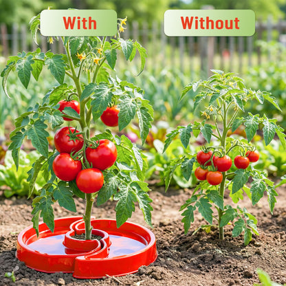 HolyMaji 8 Sets Tomato Watering Ring, Aqua-Direct Red Tomato Halo for Vegetable Direct Root Irrigation, Cuts Runoff, Promotes Vigorous Plant Growth | Rapid-Stake Mount