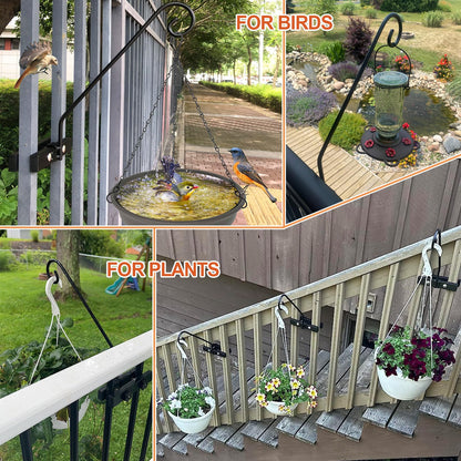 NEECONG Deck Hook Rail Suitable for Hanging Flower Baskets Wind Chimes Planters Bird Feeders Lights, Heavy Duty Fence Deck Hook Rail Holds up to 15lbs with Ease Note: Pole Length: 16.5 inches