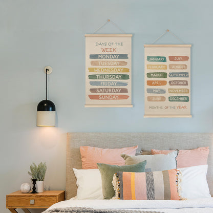 HRQKO Boho Week Month Decor Poster Hanger Frame Set of 2, Educational Posters, Preschool Wall Art with Wooden Frames, Boho Classroom Wall Hanging Banner Decor for Toddlers Room Playroom, 16x24 inch