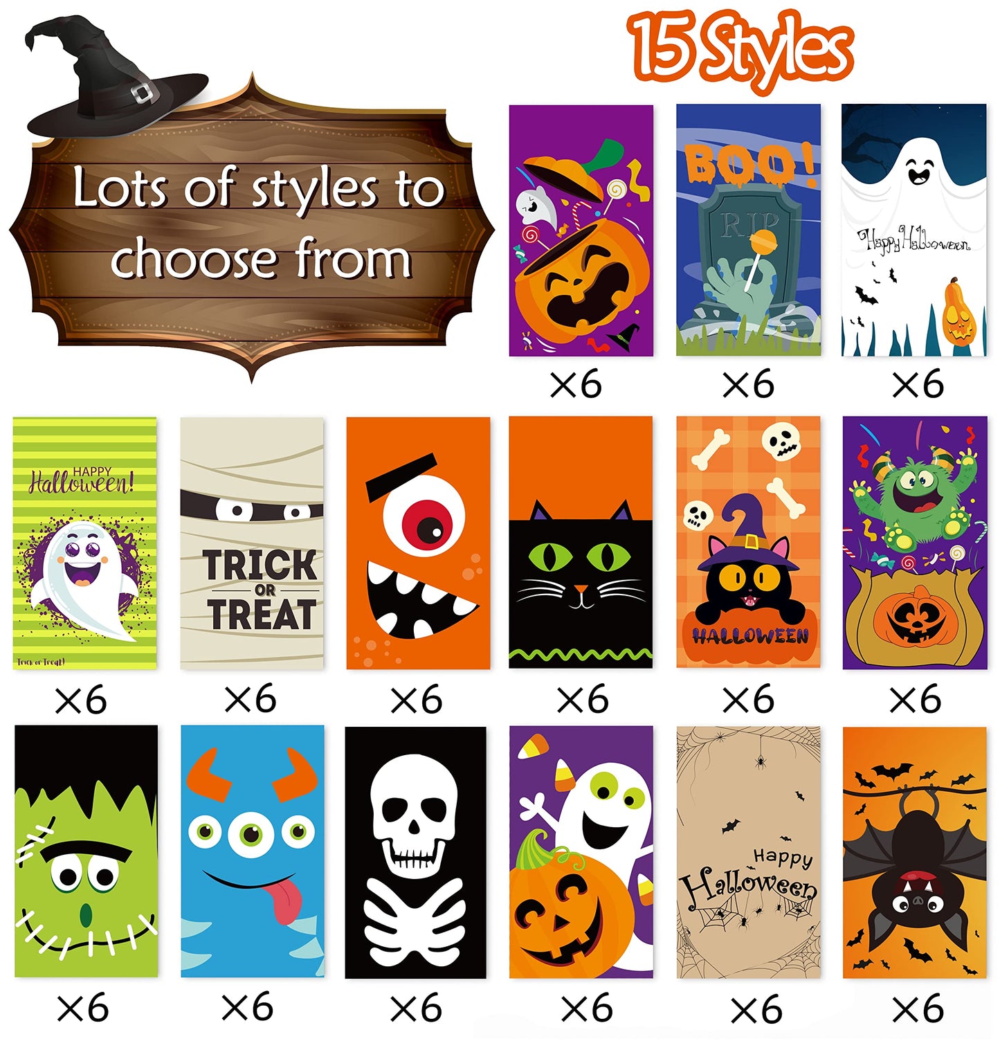 90shine 90PCS Halloween Treat Bags Party Favors - Trick or Treat Candy Goodie Gift Bag Stuffer Filler Paper Supplies Decorations with 90 Stickers