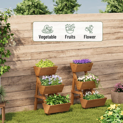 Vertical Wooden Raised Garden Bed, Garden Planters Freestanding Wood Plant Stand Flower Rack Wooden Planter Box for Plants Herbs Flowers Vegetables Outdoor Indoor Gardening (3-Tier Small Brown)