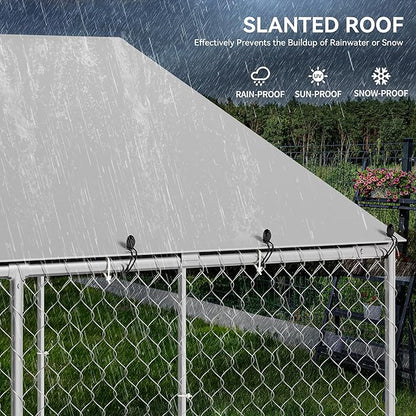 YITAHOME 14.8'x14.8' Large Outdoor Dog Enclosure with Metal Dog Gate, Dog Kennel Outside with Roof, Dog Fence Outdoor for Yard