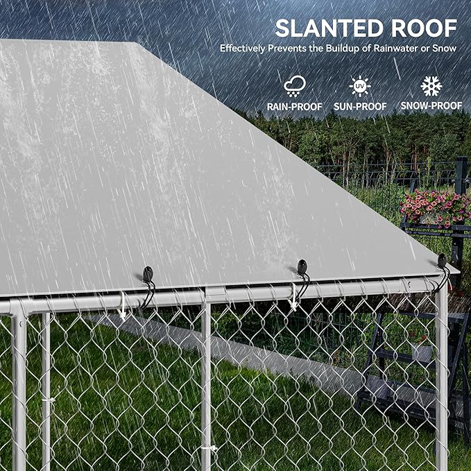 YITAHOME 10'x10' Outdoor Dog Enclosure with Metal Dog Gate, Dog Kennel Outside with Roof, Dog Fence Outdoor for Yard