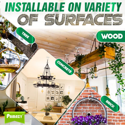 [UPGRADED] 200LBS 4Pcs Rotatable Ceiling Hooks with 4 Screw Points Plate Base, White Wall Mount Metal Hanger for Hanging Plants, Bird Feeders, Lanterns, Lights, Wind Chimes, Indoor Outdoor Decor