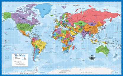 Palace Learning 3 Pack - Solar System Poster + Periodic Table of The Elements for Kids + World Map Chart [Blue Ocean] (LAMINATED, 18" x 24")