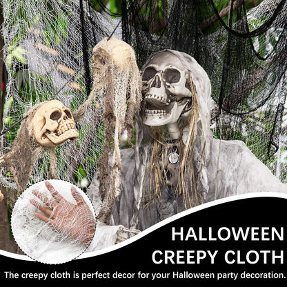 SHIYOUO 8 Pack Halloween Creepy Cloth, 30×72inch Spooky Fabric Clothes, Halloween Gauze Decoration for Haunted Houses, Party Supplies Indoor Outdoor- Black*4+White*4