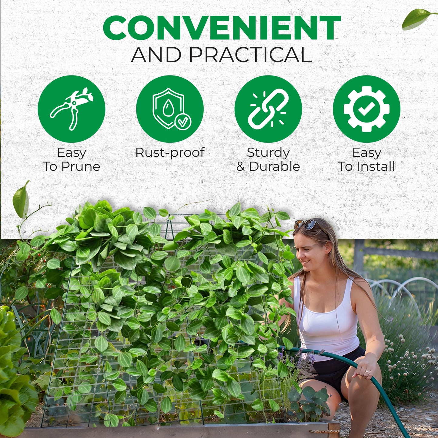 FazCo – Cucumber Trellis for Garden Raised Bed - 48" by 34" Outdoor Foldable Pea Trellis - A Frame Panel for Climbing Plants Vegetables Vines with Plant Support Clips & Staple Pins
