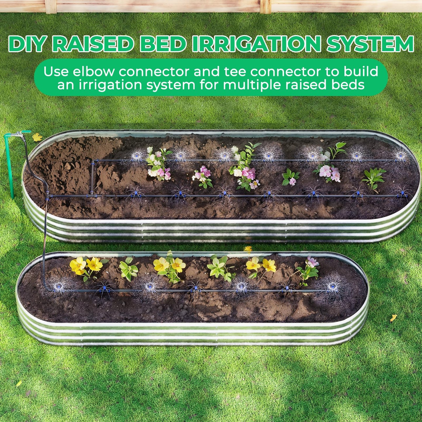 HIRALIY Raised Bed Drip Irrigation Kit Medium, DIY Garden Grid Watering System, Garden Irrigation System, for Flower Bed up to 3 x 8FT