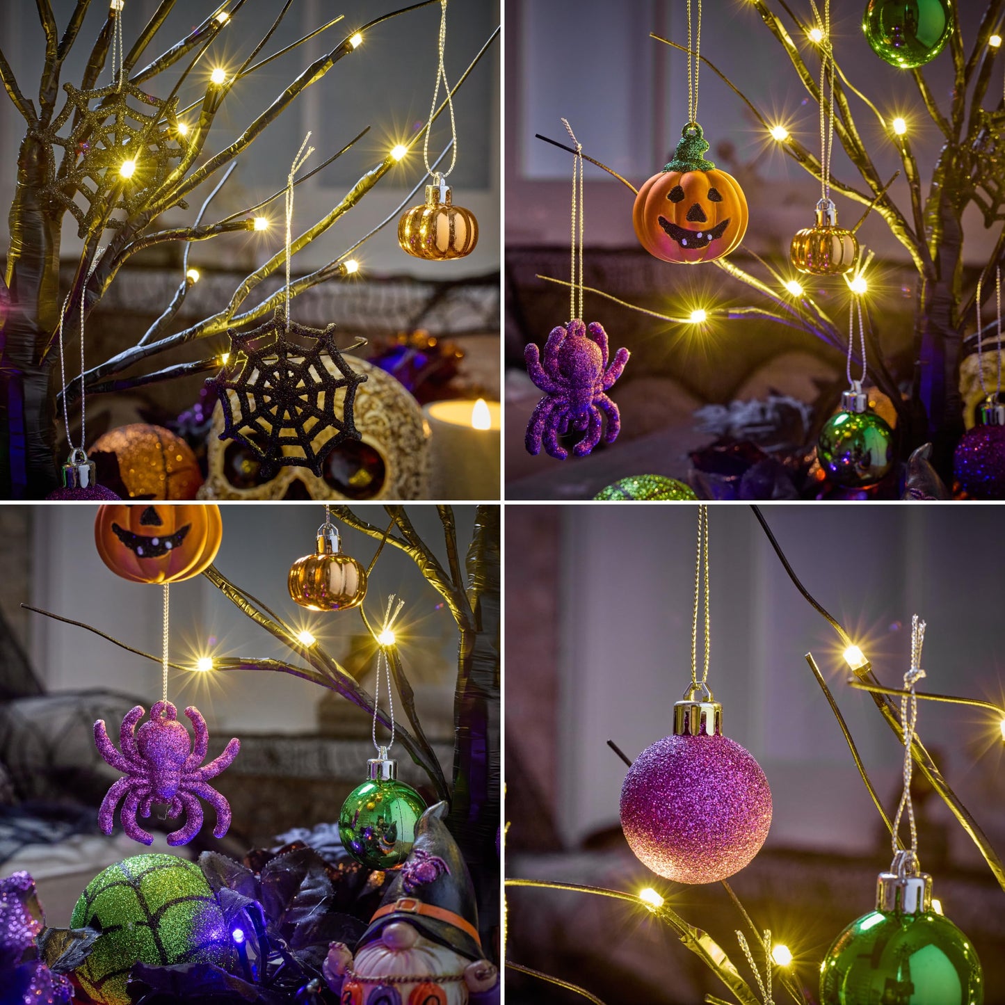 Valery Madelyn 16Inch Halloween Black Tree with 12ct Shatterproof Ornaments, Halloween Tabletop with Hanging Tree Decorations Ball Pumpkins Spider Bat Jack O Lantern(24 Orange LEDs)