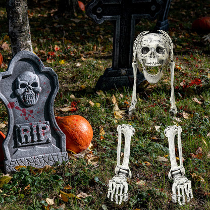 Leyndo 5 Set Realistic Skeleton Coming Out of the Ground Halloween Groundbreaking Stakes Decoration, Moveable Skeleton Skull, Arms, Legs & Feet for Outdoor Yard, Garden, Graveyard Halloween Decor