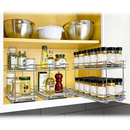 LYNK PROFESSIONAL® Pull Out Spice Organization for Cabinets - 6-3/8 inch Wide – Spice Rack for Inside Cabinets, Slide Out Spice Rack Organizer for cabinet – Pull Out Spice Rack, Sliding 2 Tier Chrome