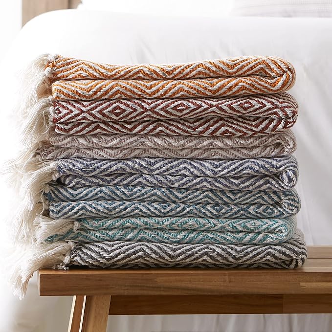 DII Diamond Throw Collection Woven Cotton, 50x60, Cinnamon